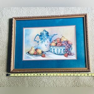 Elegant Blue and Gold Framed Still Life Art